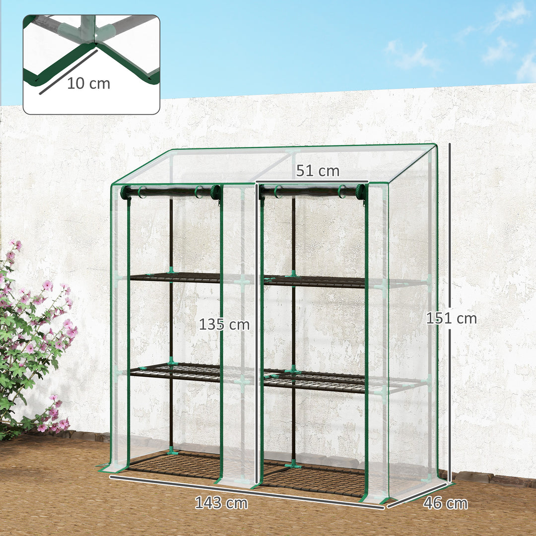 Drivhus, hylder, dobbeltdøre, 143 x 46 x 151 cm, transparent