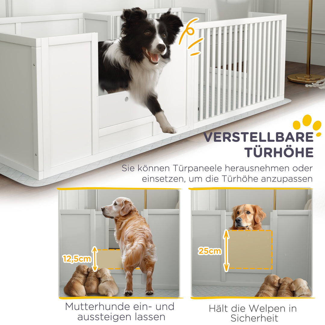 Hvalpekasse med måtte, nem at rengøre, træ, 166x80x50 cm, hvid