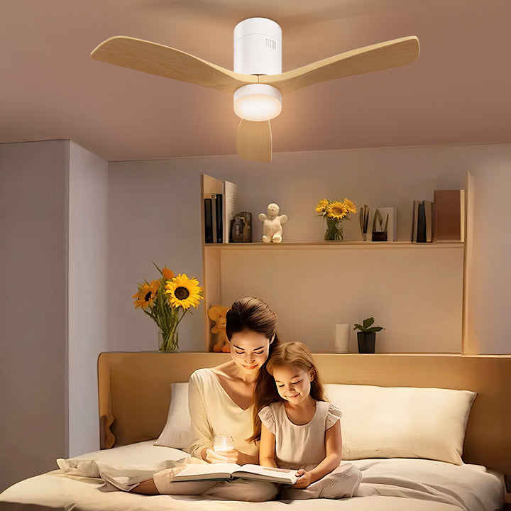 Loftsventilator med led-lys, 6 hastigheder, fjernbetjening, lysebrun