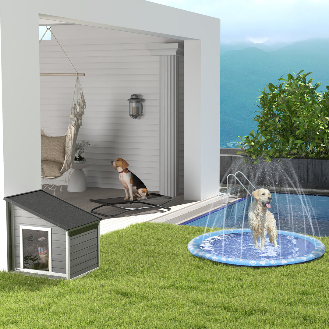 Massivt træ vejrbestandigt hundehus med asfalttag, 71 cm x 58 cm x 77 cm, grå + hvid