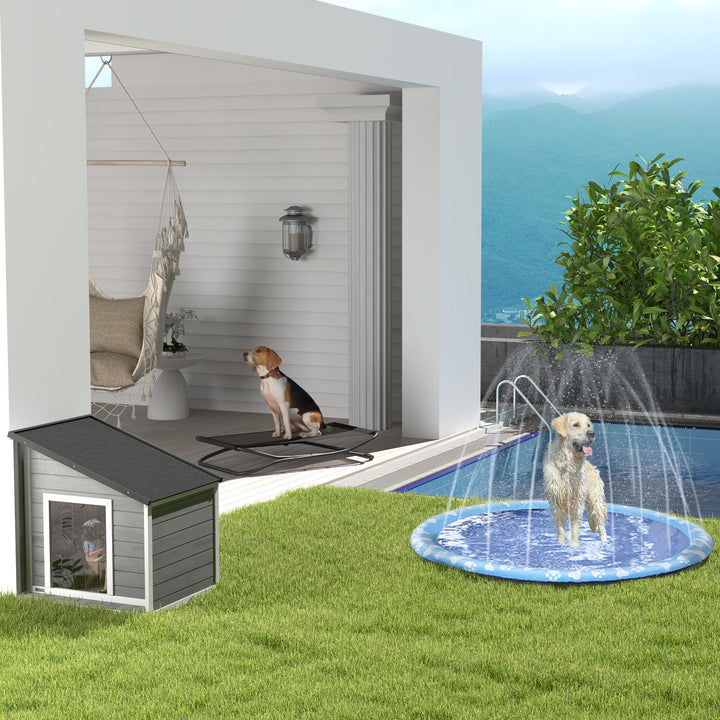 Massivt træ vejrbestandigt hundehus med asfalttag, 71 cm x 58 cm x 77 cm, grå + hvid