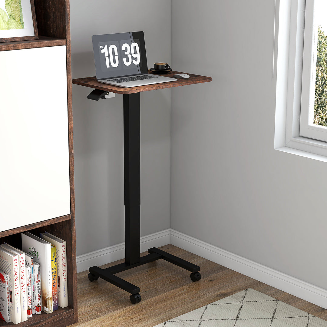 Hæve-sænkebord, laptopbord, højdejusterbart, 4 hjul, 65 cm x 48 cm x 108 cm, brun + sort