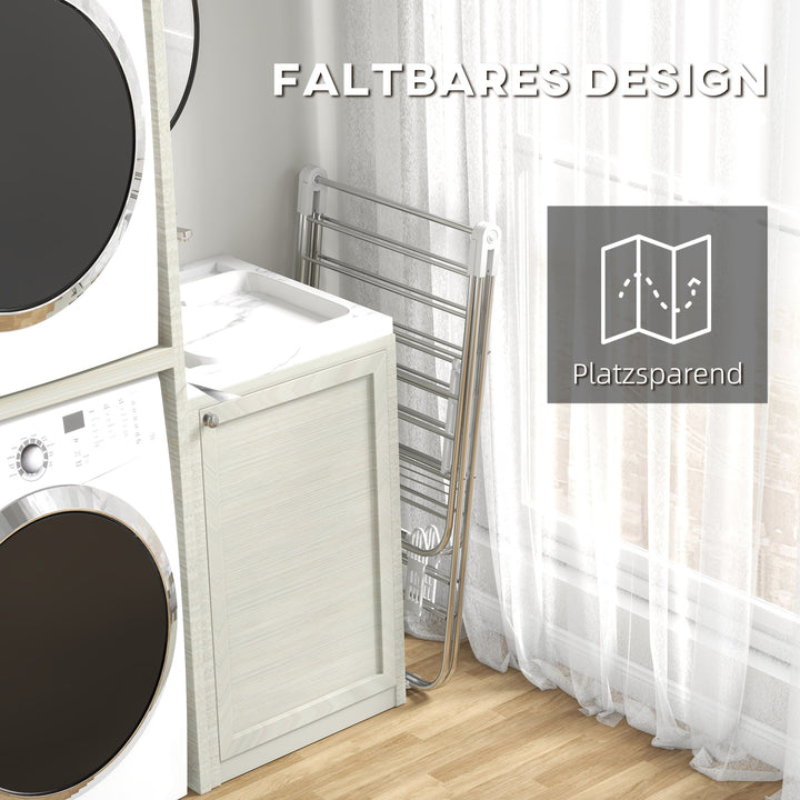 Tørrestativ 1,48 m tørrelængde bærbar stående tørretumbler med teleskopstænger, vingeformet tørrestativ til indendørs og udendørs brug, sølv + hvid