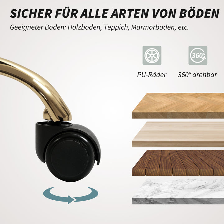 Polstret kontorstol, skrivebordsstol i hørlook, guldben, højdejusterbar, beige