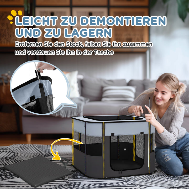 Sammenklappelig kæledyrs legegård med opbevaringspose til hvalpe og killinger, indendørs og udendørs, grå