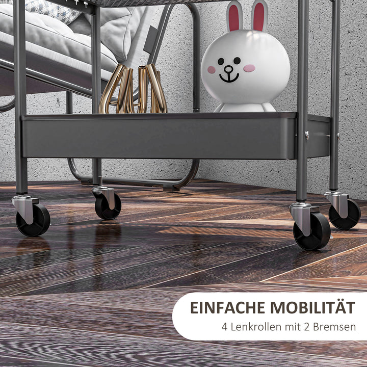 Køkkenvogn til flere formål, 3 hylder, 4 hjul, 53,5 cm x 30,5 cm x 75 cm, grå