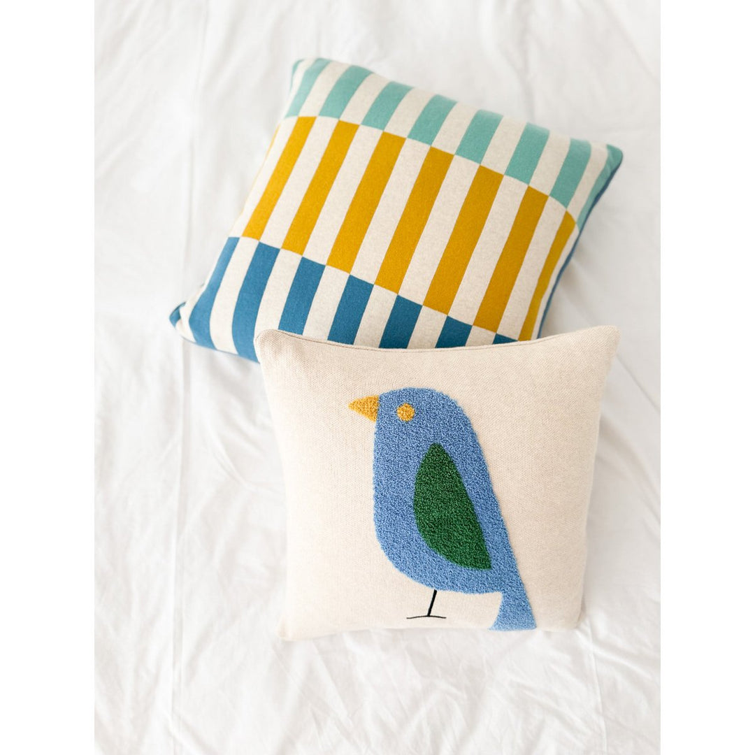 Mojo pillow-cover blå, blød jacquard strikket bomuld.