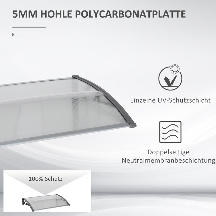 Dørmarkise, beskyttelse mod regn, vind og hagl, polycarbonat, aluminium, 110 x 60 x 18 cm, grå