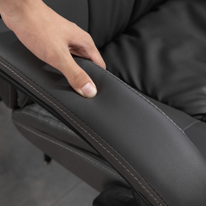 Justerbar drejestol med fodstøtte, nakkestøtte, massagefunktion, kunstlæder, 68,5 x 68,5 x 113-121 cm, mørkegrå