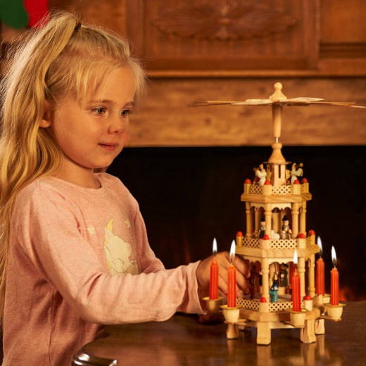 Rotererende julepyramide, brunt træ, 1 fod