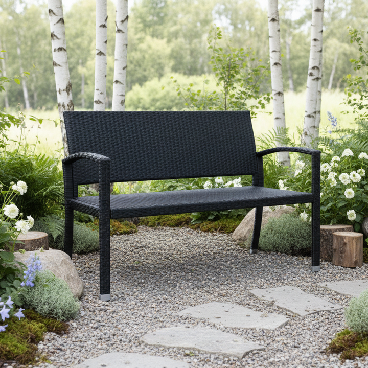 Havebænk i polyrattan, 122 x 87 x 60 cm, sort