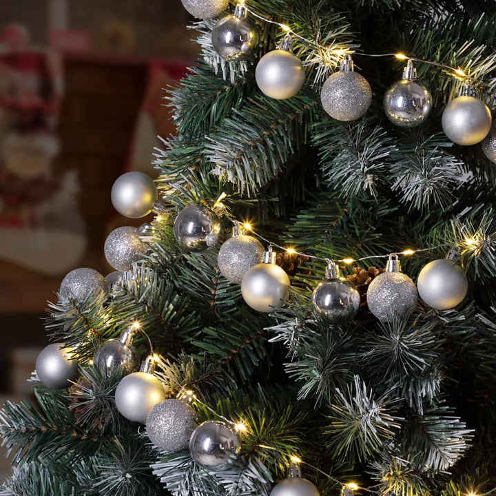 Lyskæde med julekugler i sølv