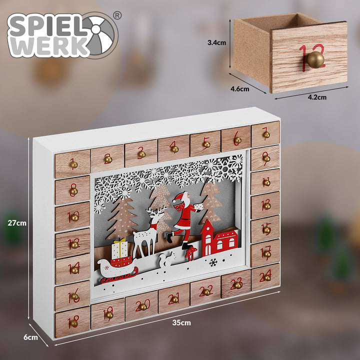 Pakkekalender med 24 rum, træ, LED, genanvendelig