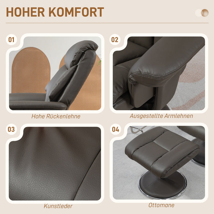 Lænestol med fodskammel, justerbar ryglæn, kunstlæder, op til 150 kg, grå