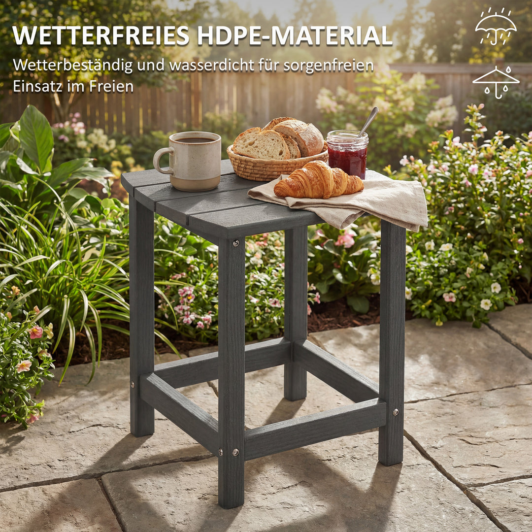 Havebord, vejrbestandigt balkonbord lavet af HDPE, udendørs spisebord/campingbord til have, terrasse, balkon, 48x37x46 cm, grå