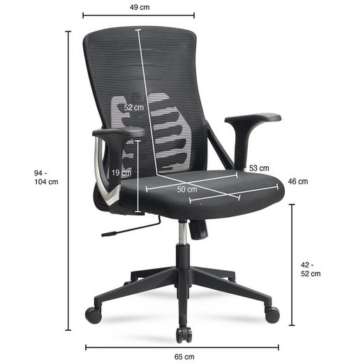 Kontorstol sort mesh betræk 120 kg drejelig, ergonomisk med armlæn