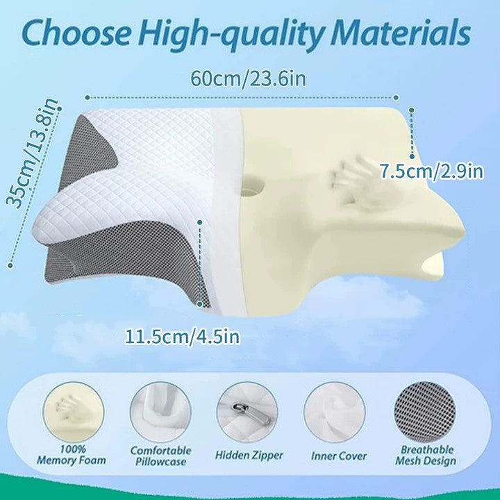 Nakketerapipude Memory Foam Lysegrå Ortopædisk Ergonomisk Smertelindring