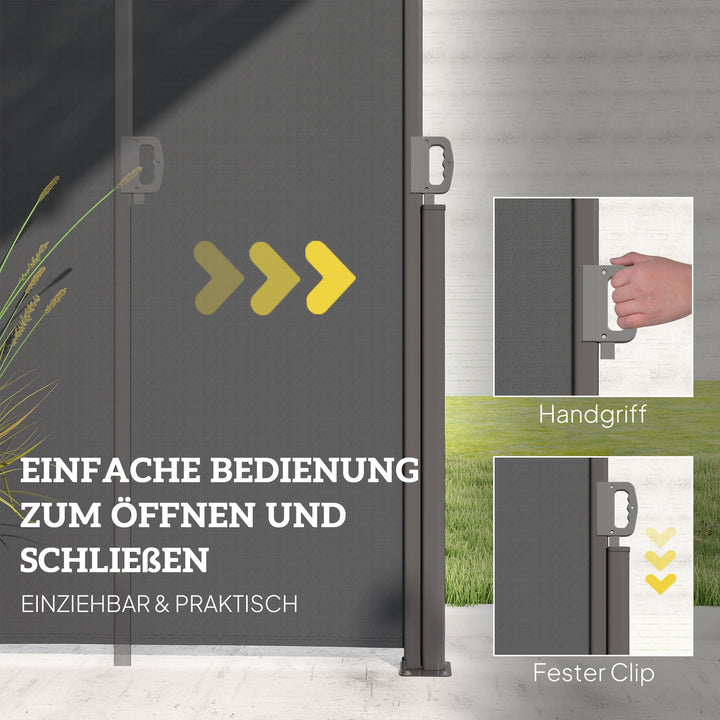 Sidemarkise, udtrækkelig, uigennemsigtig privatlivsskærm med vægbeslag, belægning, 300x180 cm, mørkegrå