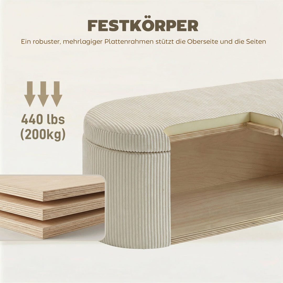 Puf med opbevaring, fløjlspolstring med polstret sæde, bænk ved foden af sengen, 105 x 51 x 49 cm, beige