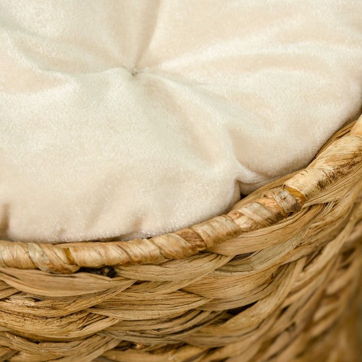 Kradsetønde, 47 cm, 2 huler, pude, kradsetræ med katteseng, vandhyacint kattetårn, lysebrun