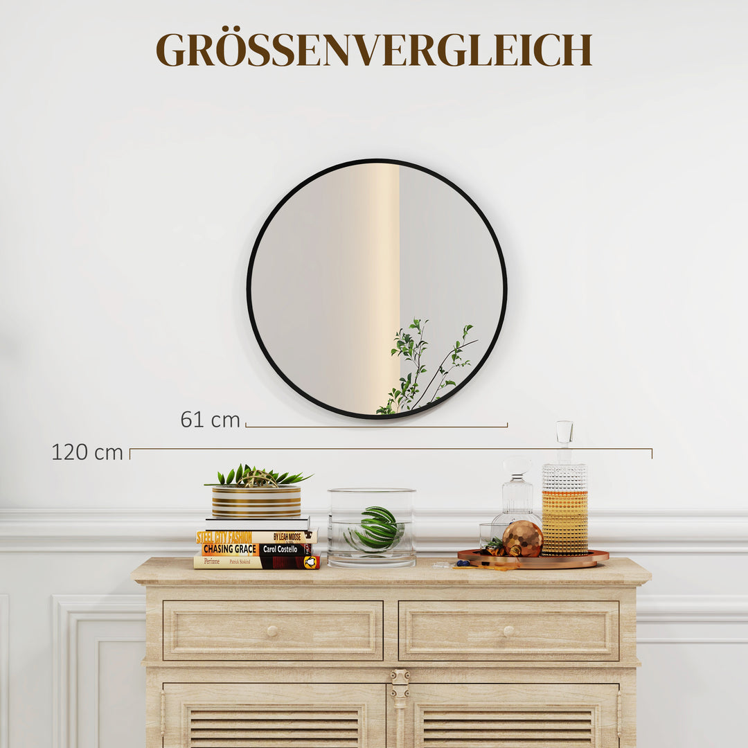 Vægspejl, moderne design, ø61 cm, sort