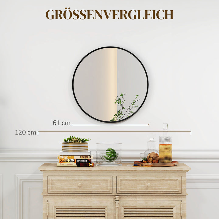 Vægspejl, moderne design, ø61 cm, sort