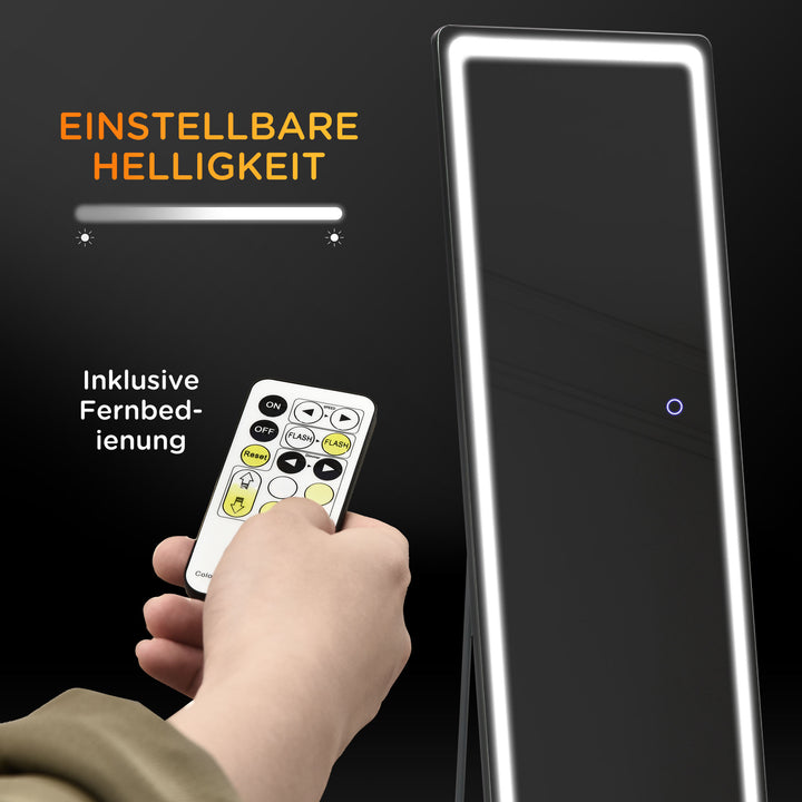 2-I-1 fritstående spejl med led-lys, aluminium, justerbart lys, 40 cm x 37 cm x 157,5 cm