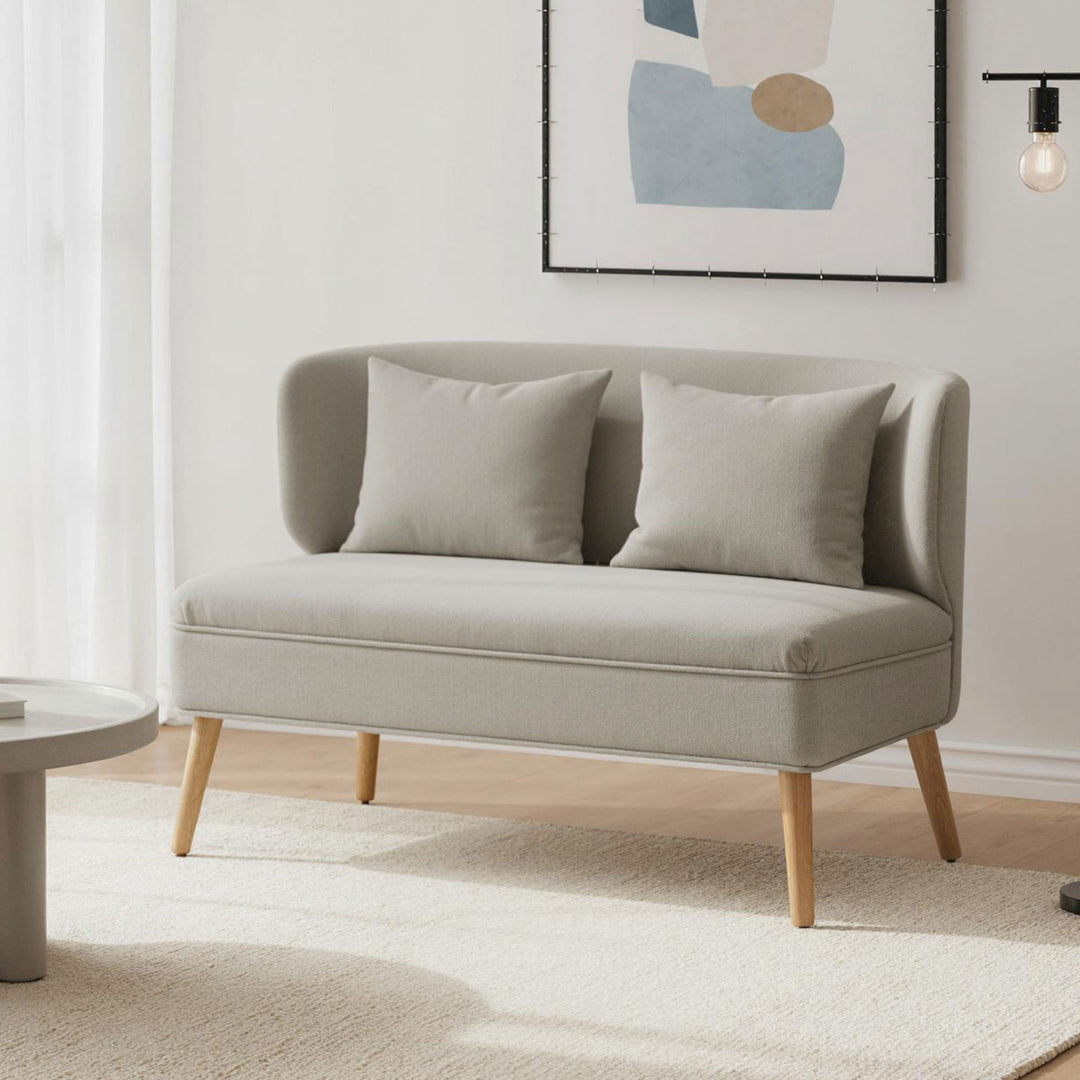 2-personers sofa, lille chenillesofa med ryglæn, tykt sæde, gummitræfødder, beige