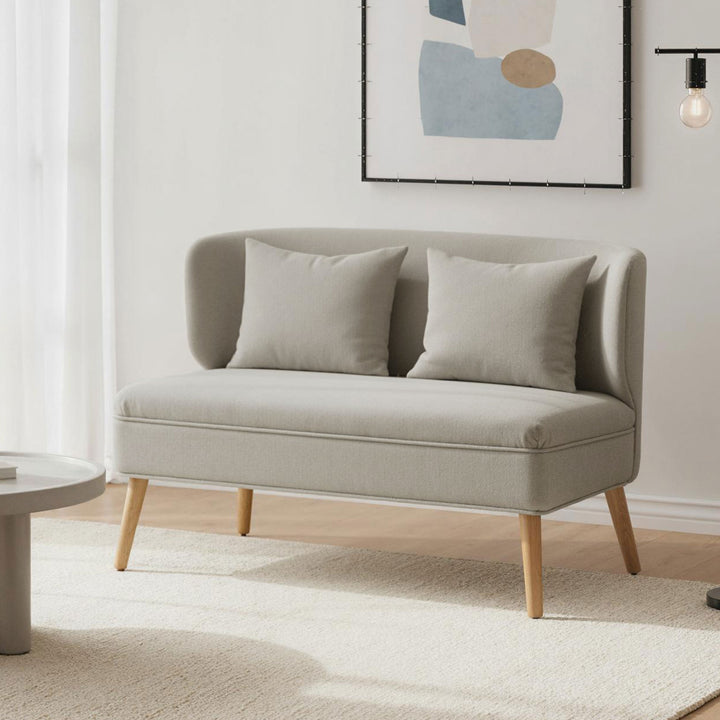 2-personers sofa, lille chenillesofa med ryglæn, tykt sæde, gummitræfødder, beige