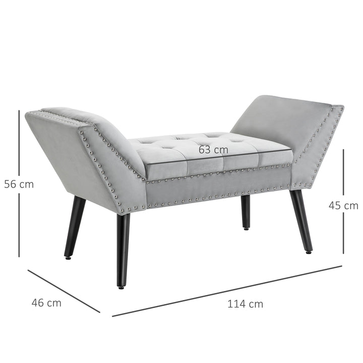 Polstret bænk klaverbænk med fløjlslook sengebænk til soveværelse, stue, entré, gummitræ lysegrå 114 x 46 x 56 cm