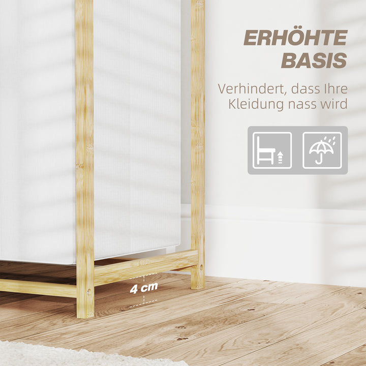 Vasketøjskurv med vasketøjspose, stofskuffe, bambus, 70x36x70 cm, hvid/træ