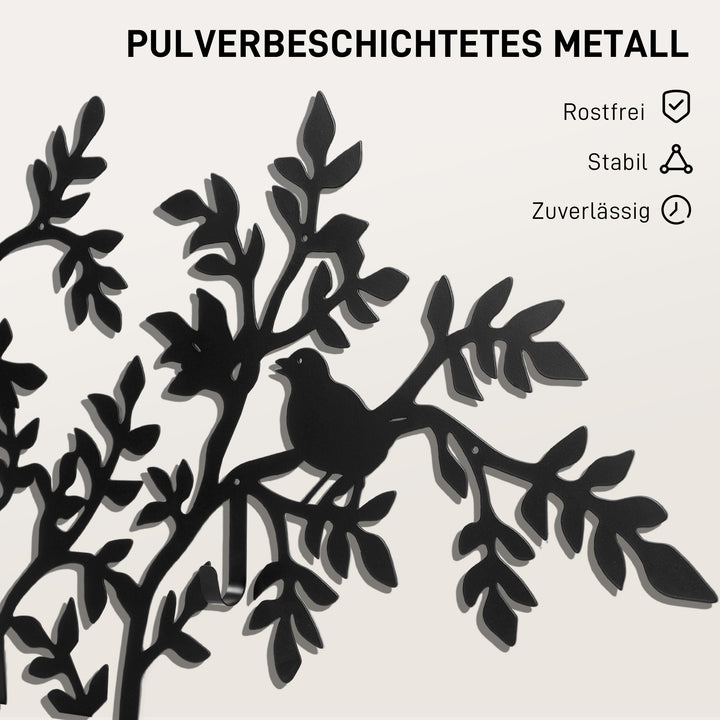 Vægmonteret knagerække, vægmonteret knage, trædesign med fugle, sort