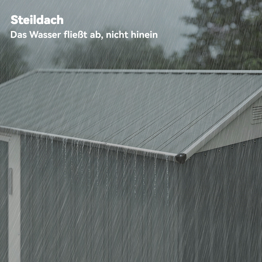 Metalskur 3,5 m², højt aflåseligt skur med skråtag, ventilation, handsker, 209 x 177 x 236 cm