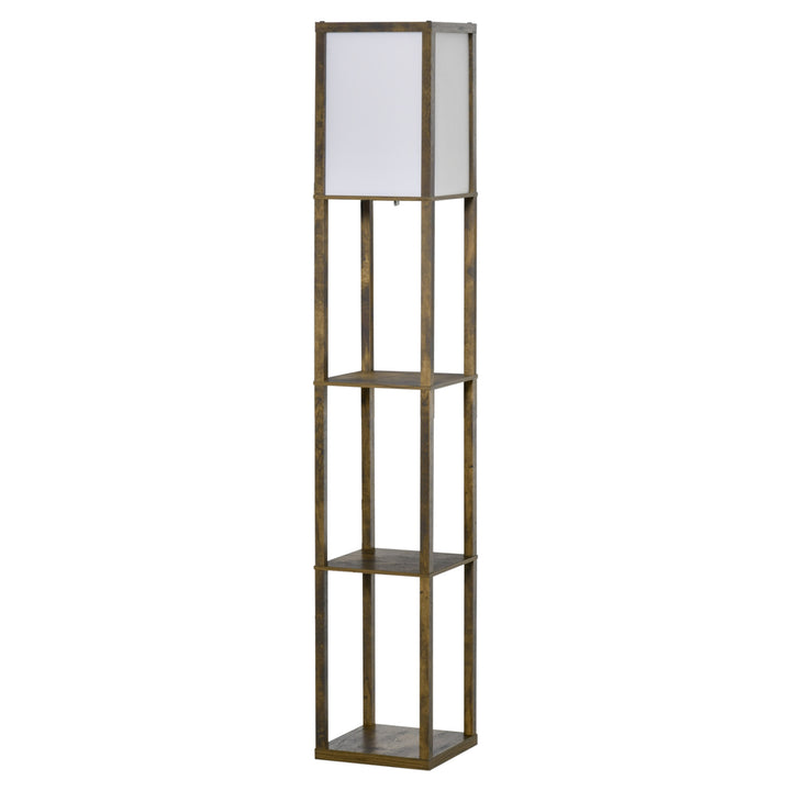 Gulvlampe med hylder, træ, 26 x 26 x 160 cm, til stue/soveværelse (pære medfølger ikke)