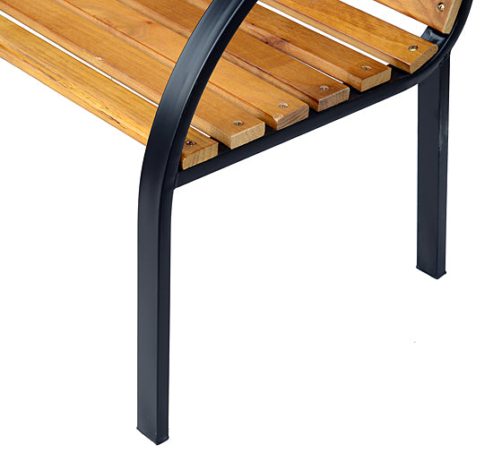 Havebænk, parkbænk, 2-personers, have, stål + fyrretræ, natur, B122 x D60 x H83 cm