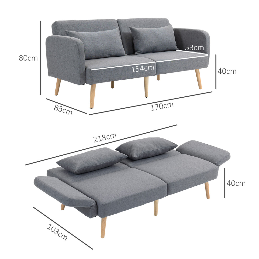 3-Personers sovesofa, gæsteseng med dobbeltseng, op til 240 kg, foldbare ryglæn, træstel, 170 x 83 x 80 cm, grå