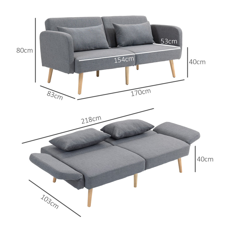3-Personers sovesofa, gæsteseng med dobbeltseng, op til 240 kg, foldbare ryglæn, træstel, 170 x 83 x 80 cm, grå