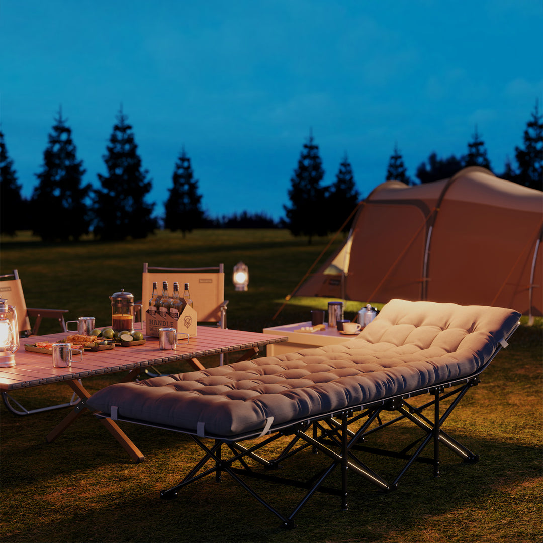 Sammenklappelig feltseng med madras, pude og sidelomme, 185 x 68 x 37 cm, op til 150 kg, lysegrå