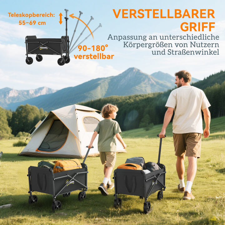 Sammenklappelig sækkevogn, 360° havevogn med justerbart håndtag, strandvogn op til 60 kg til sport og shopping, sort