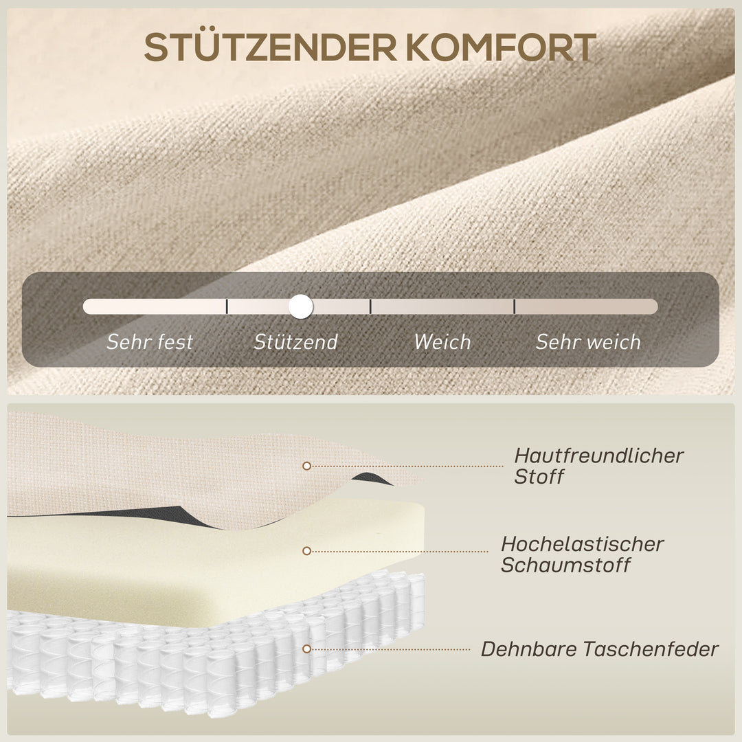 2-personers sofa, tykpolstret ryglæn, træben, tyk polstring, linnedlook, til små rum, beige