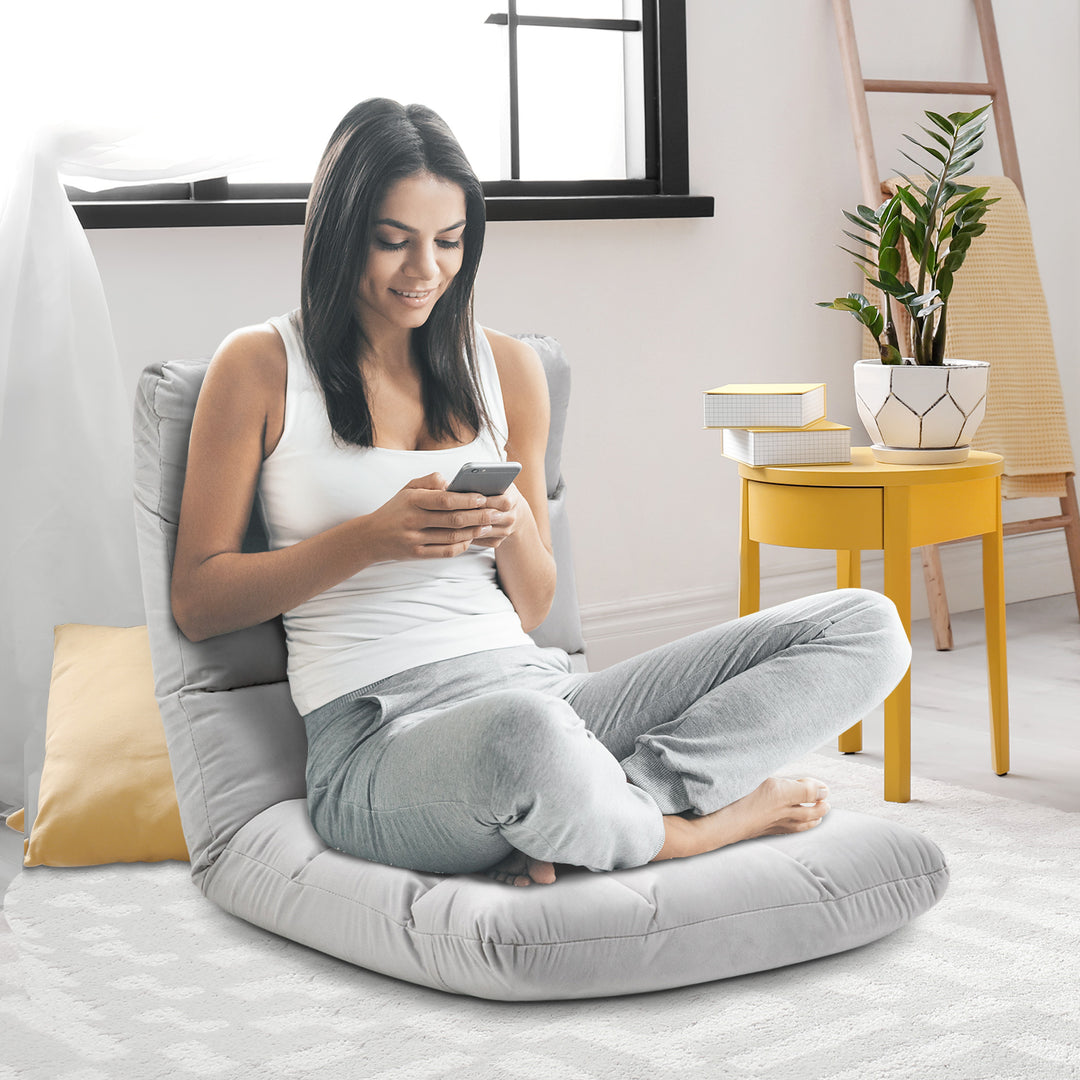 Gulvstol 3-i-1 sammenklappelig gulvstol med ryglæn 13 positioner justerbar sammenklappelig lounge sædehynde grå metalskum 55 x 71 x 53,5 cm