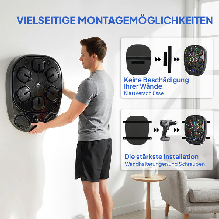 Musikboksemaskine, elektronisk LED-boksemaskine med dobbelte slagzoner, Bluetooth-handsker, 9 hastigheder