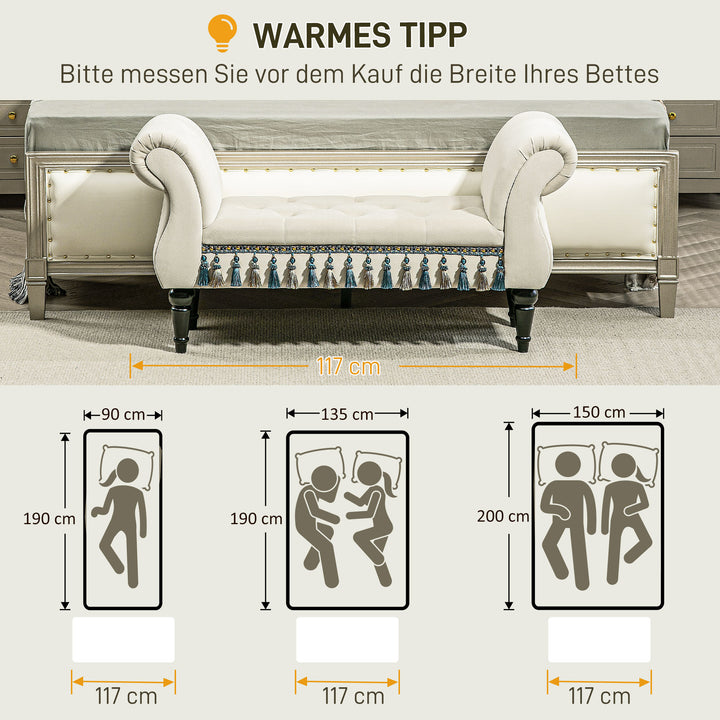 Polstret bænk, vintage design, op til 150 kg, 117 x 40 x 58 cm, beige