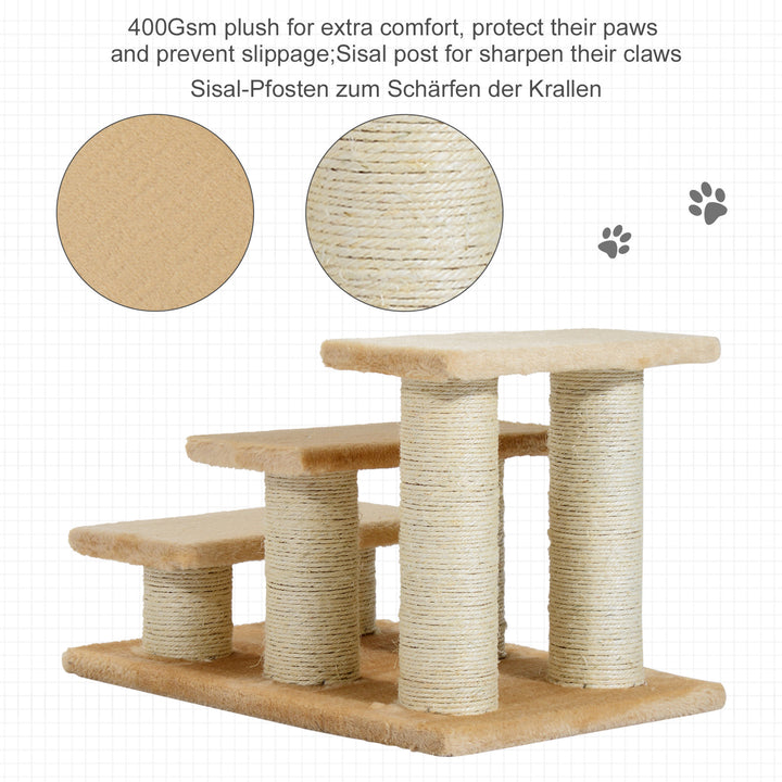 Kæledyrstrapper kattetrapper hundetrapper 3 trin trapper til katte og hunde plys creme 45 x 35 x 34 cm