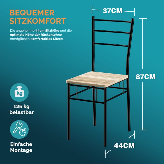 Spisebordssæt, 1 bord med 4 stole, naturfarvet mørk eg, MDF-materiale