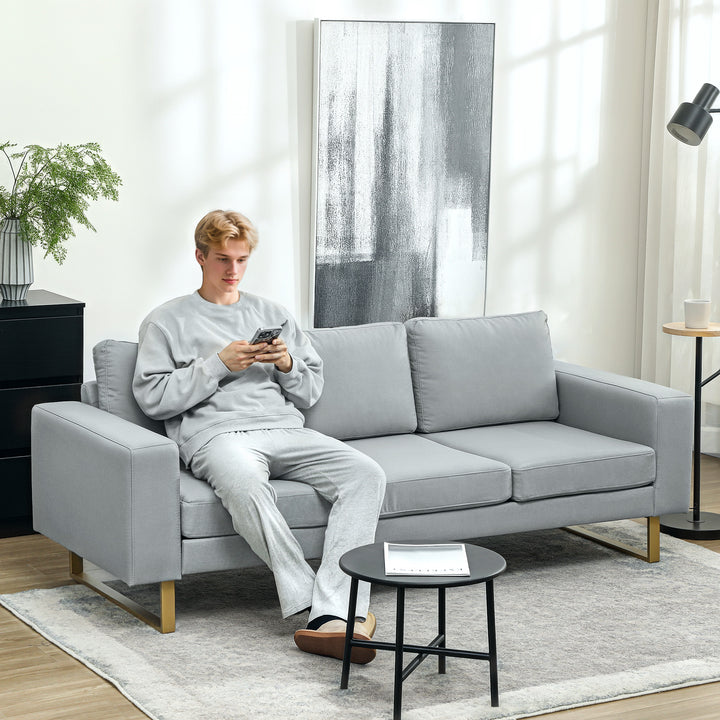 3-Personers sofa, sofa med massivt træstel, metalben, enkelt design, lysegrå