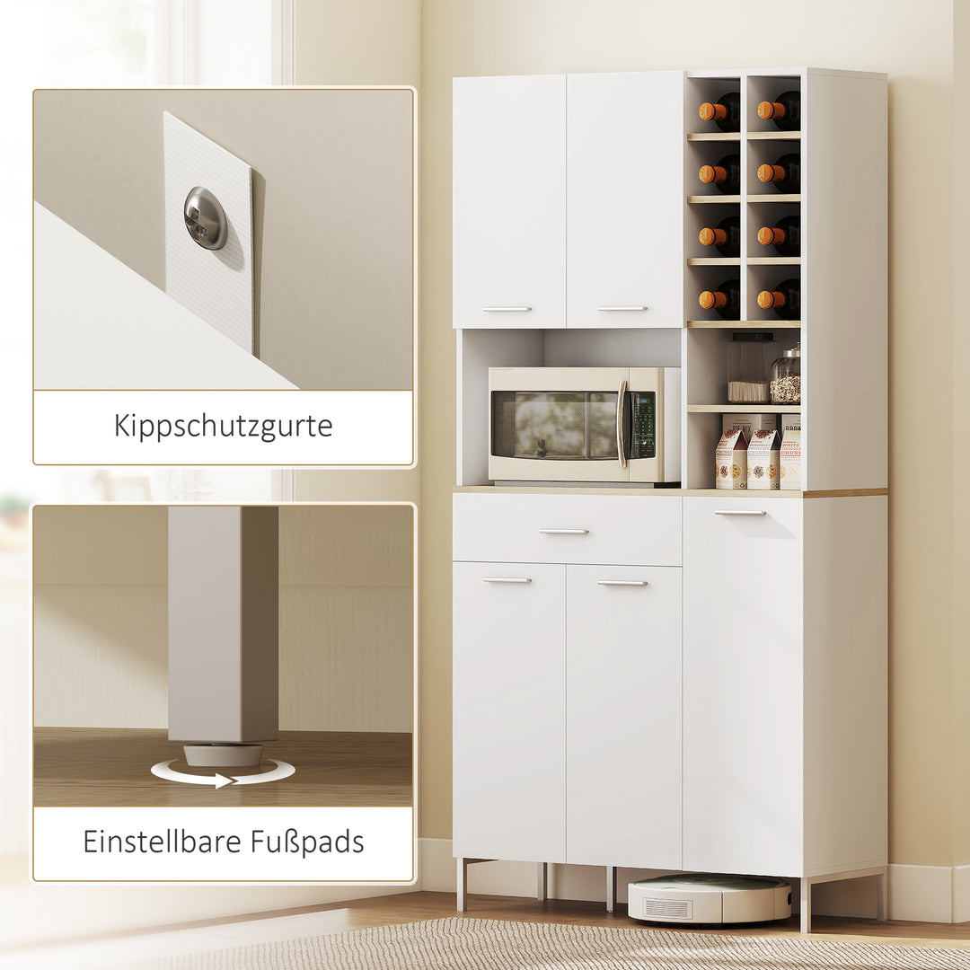 Køkkenskab med åbne hylder, rum, vinreol, spisekammerskab med 5 skabslåger, mdf, hvid