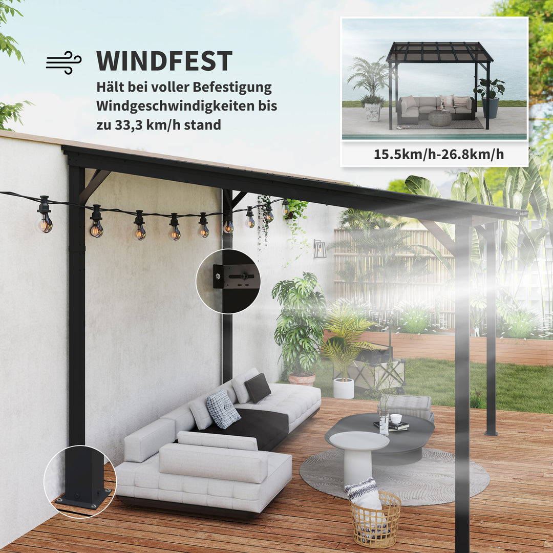 3 x 3 m metalpergola, havepergola med vandtæt tag, fritstående, vindtæt, UV-bestandig, mørkegrå