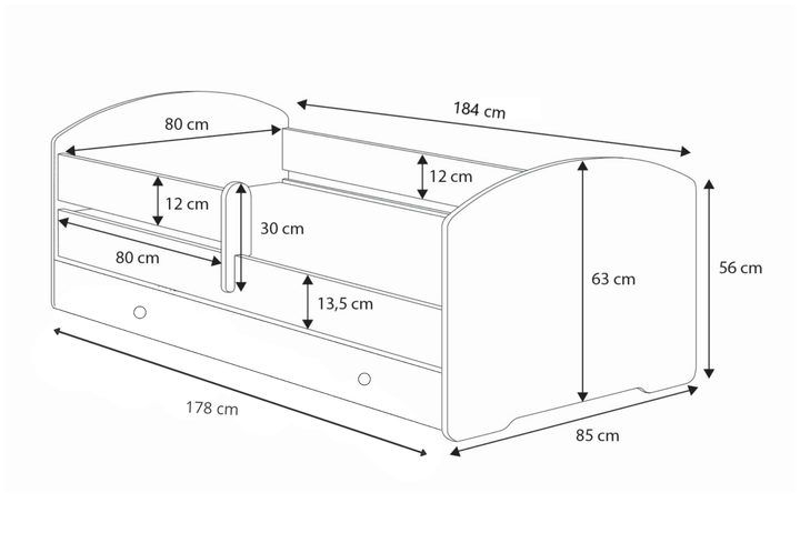 Enkeltseng Luk 180x80 med skuffe