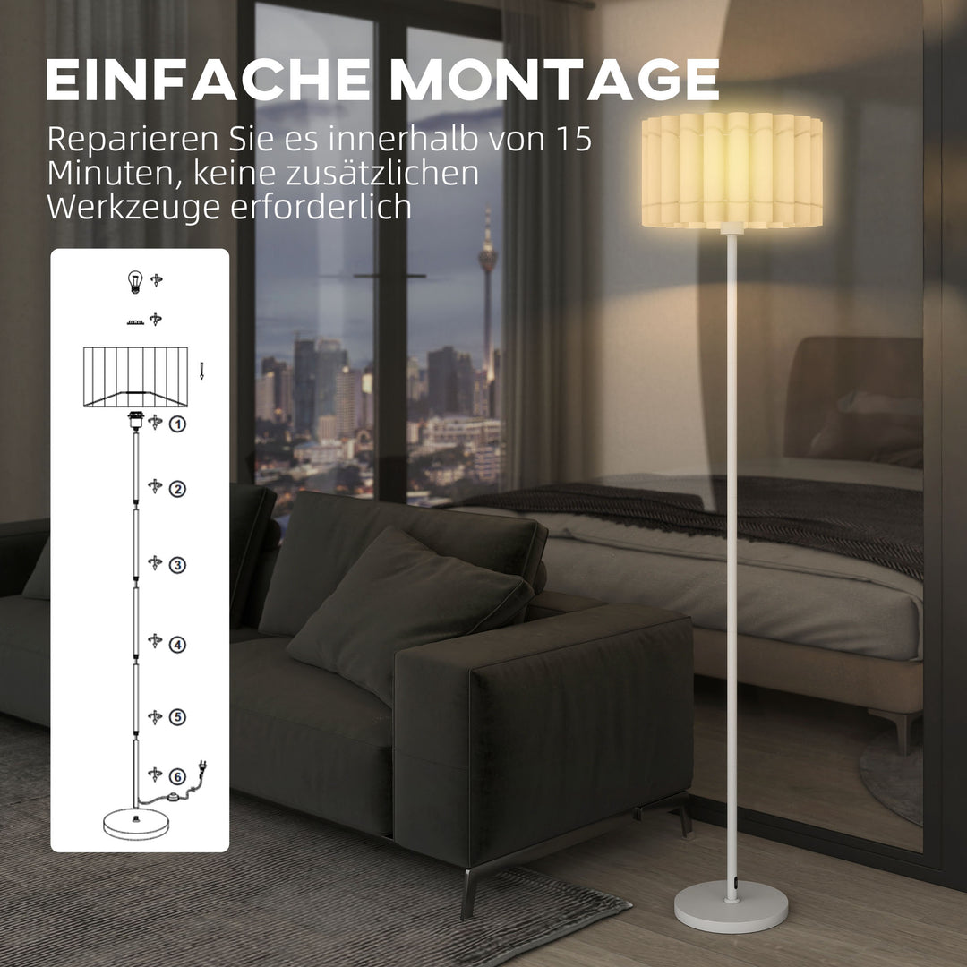 Gulvlampe i retrostil med plastikskærm og fodkontakt, metalstang, hvid